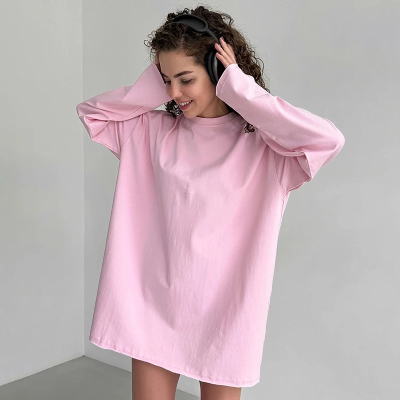 

Tornova Pure Cotton Oversize T-shirt Women's Loose Casual Solid Long Sleeve Pullover Top O Neck Summer Fashion 2025 Lady T shirt