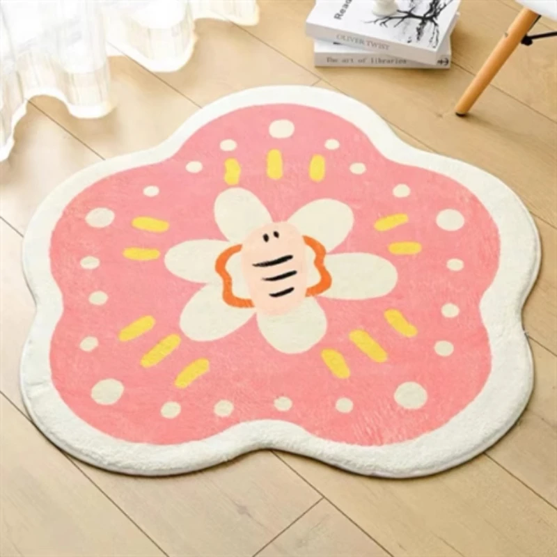 American Vintage Living Room Decoration Irregular Flower Carpets Bedroom Heart-shaped Colorful Puffy Carpet Porch Punk Style Rug