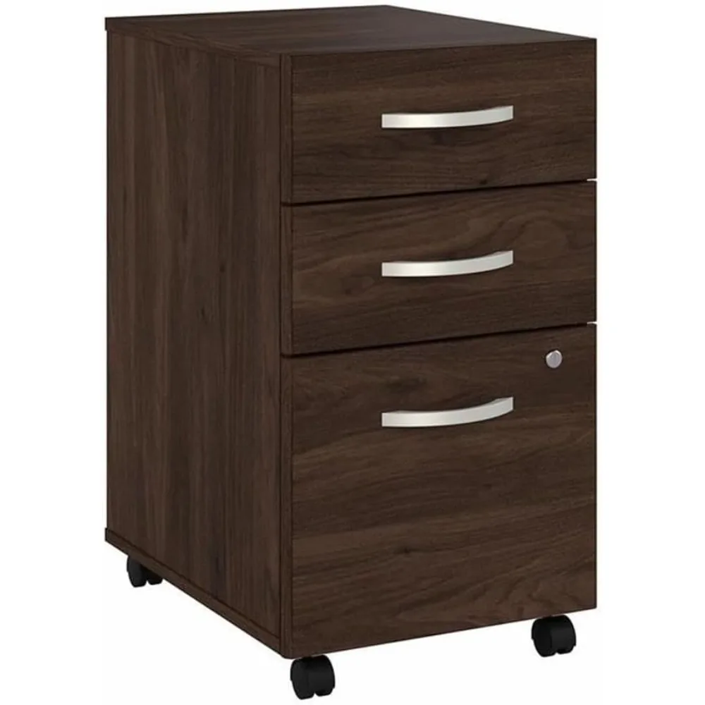 블랙 월넛 3단 서랍 이동식 파일 캐비닛 - 사무실 효율성을 위한 합성목재 보관 솔루션