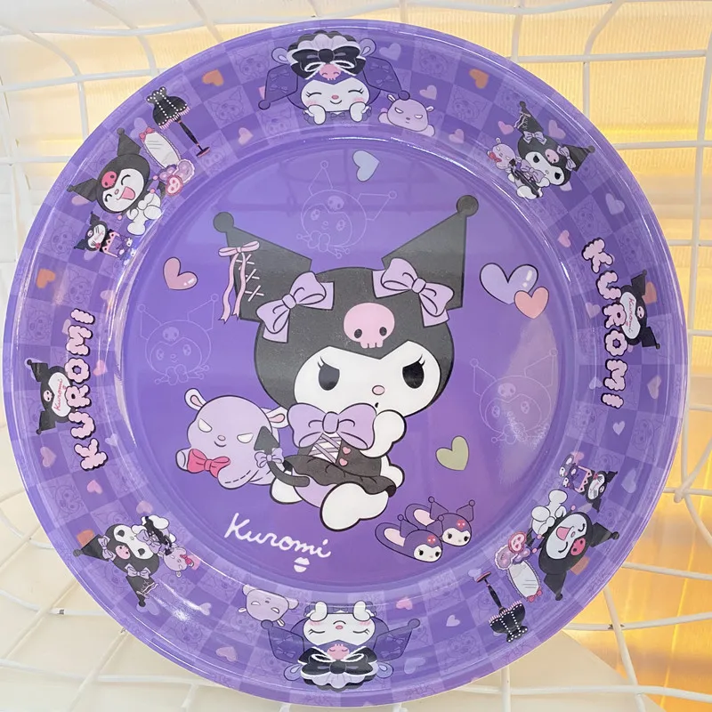 Plato de Anime Sanrio de 20cm, plato de Hellokitty Melody Kuromi, plato de fruta redondo bonito de dibujos animados, plato de melamina, vajilla de cocina
