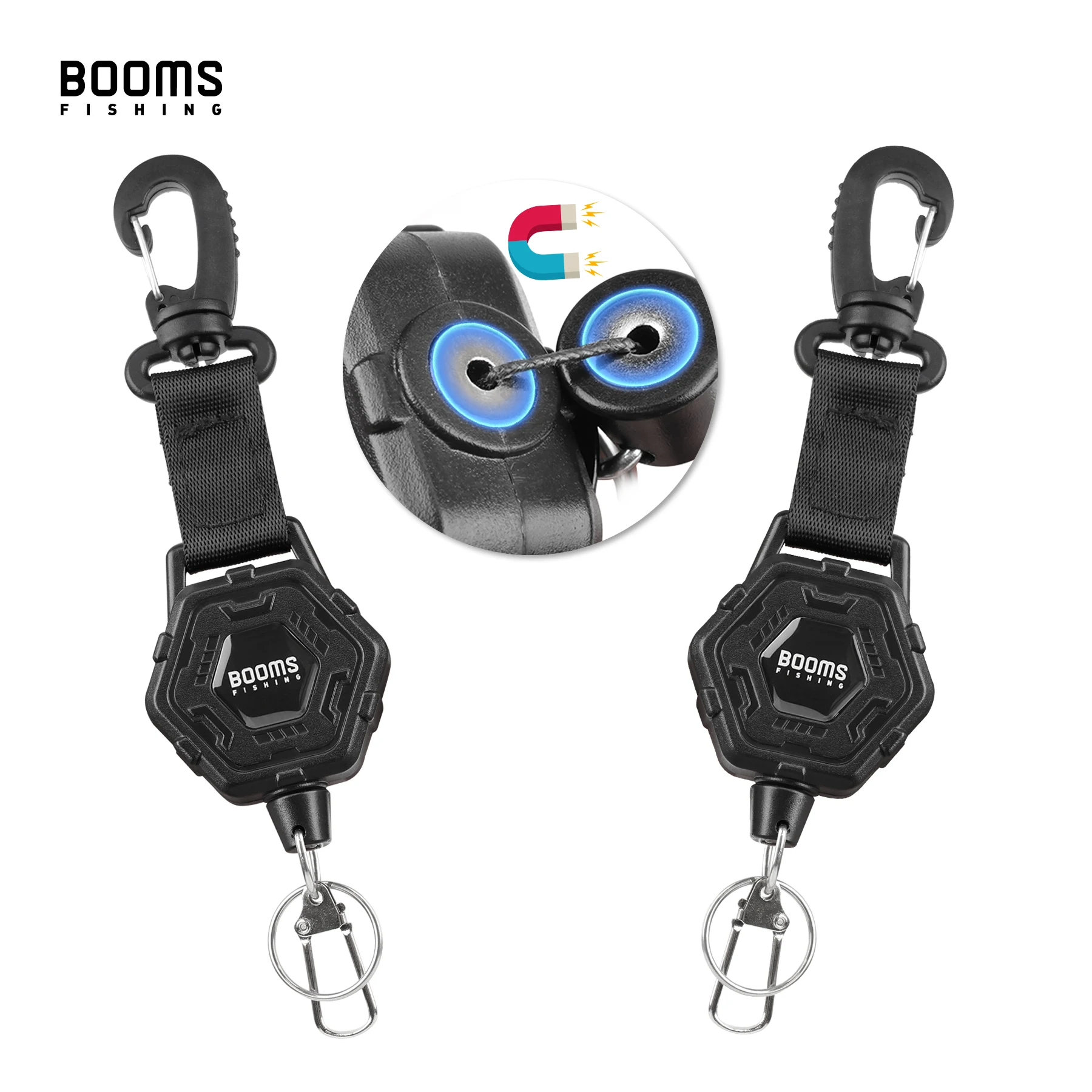 Booms Fishing RG5 Retractable Keychain Carabiner Heavy Duty Zinger Retractor 90cm Telescopic Steel Wire Lanyard Tool Accessories