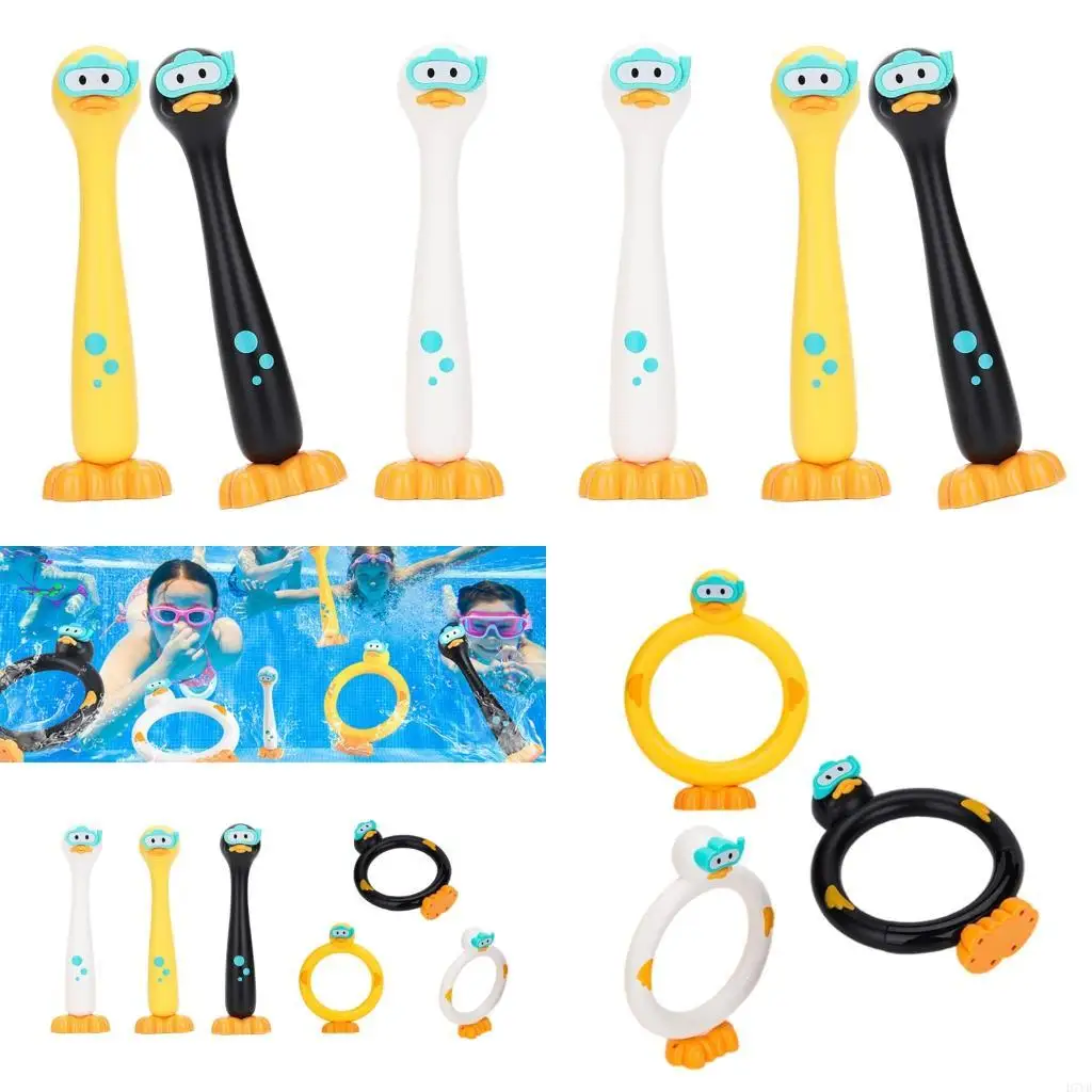 

D7YD 3PCS Cartoon Duck Sinking Bool Diving способствует интерактивному плаванию тренировочные кольца для детского плавания
