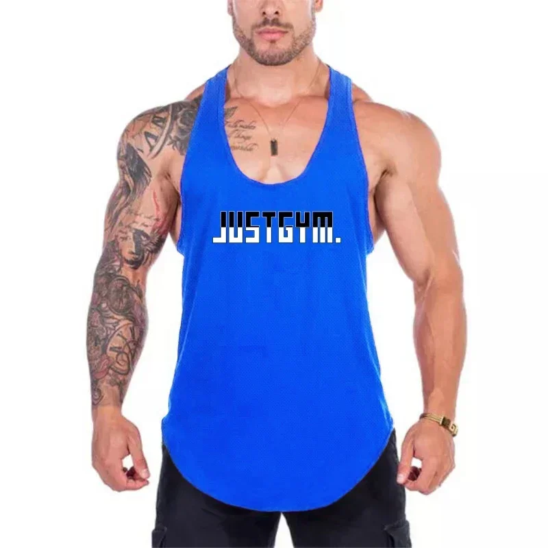 قمصان رياضية بدون أكمام سريعة الجفاف للرجال ، قمم دبابات شبكية للتنفس ، أزياء رياضية ، قمصان خلفية ، صالة ألعاب رياضية ، كمال الأجسام ، اللياقة البدنية ، الصيف #2