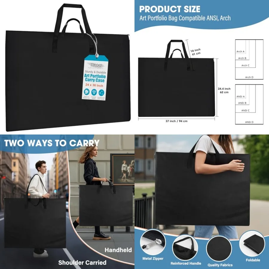 Estuche de cartera de arte ligero extra grande, 24.0 x 36.0 in, con correa para el hombro y asa para lienzo, póster, bocetos, dibujo, Ar