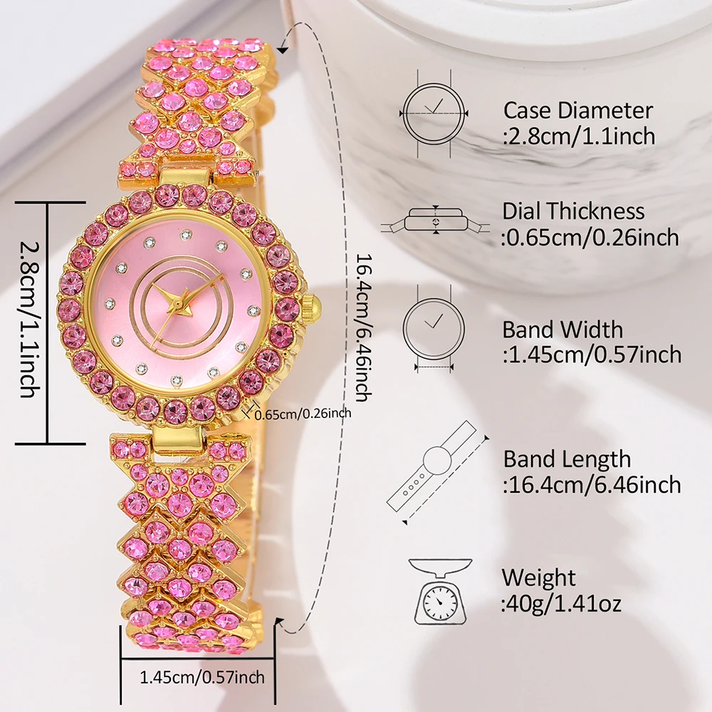 Women Pink Watch 5PCS/Set Fashion Light Luxury Dial Wristwatch Alloy Strap Quartz Watch Heart Shaped Jewelry Set Gift For Her