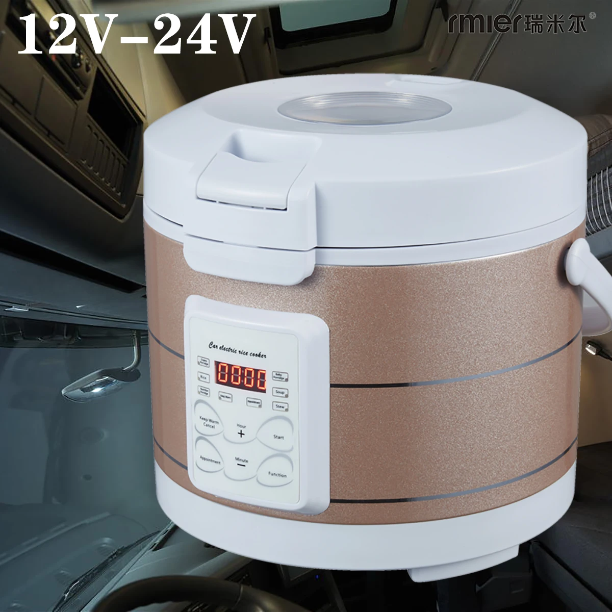 

12V 24V Rice Cooker Car Truck Soup Warmer Steamer Heating Lunch Box Meal Heater Warmer 3L for Camping Gold Russian Menu