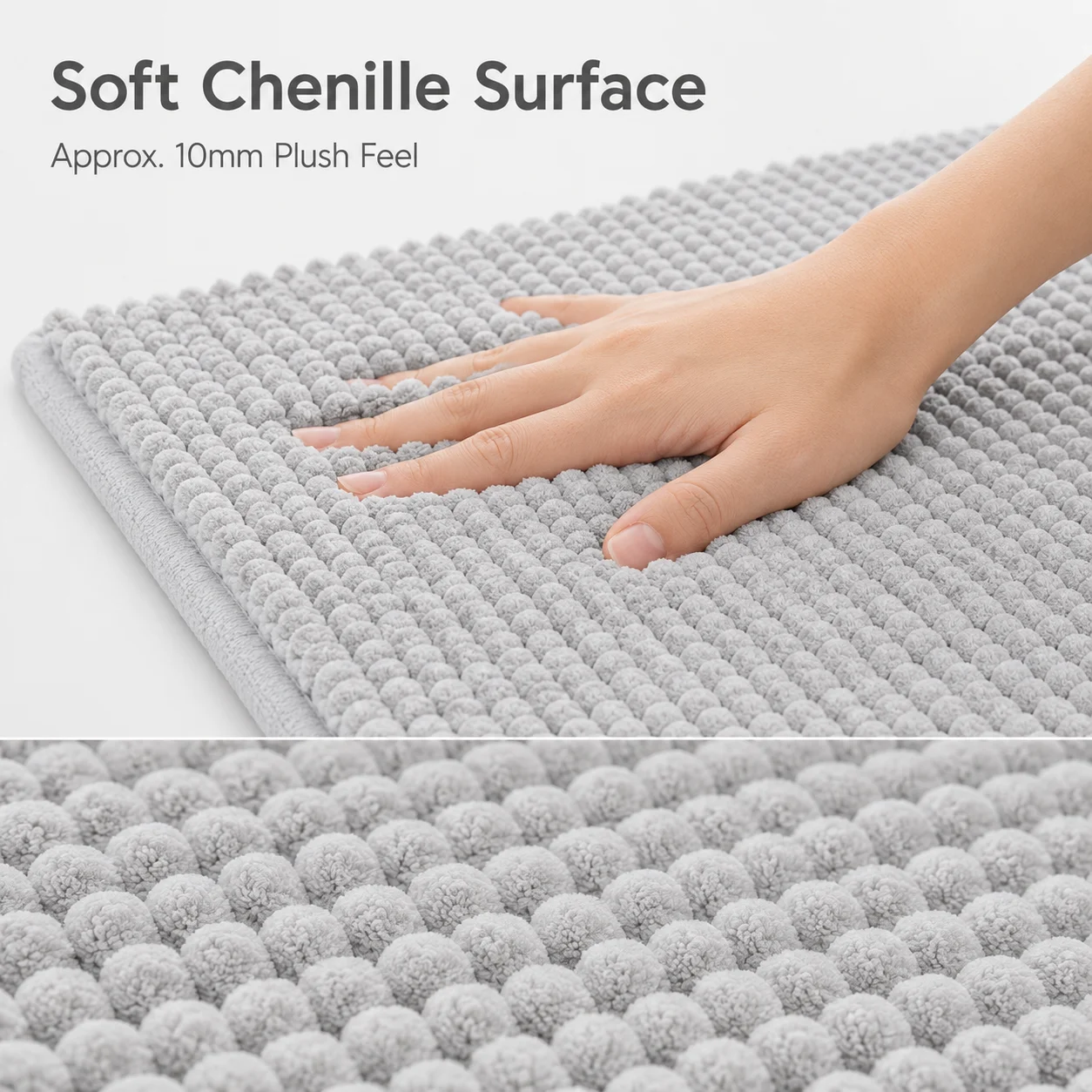 Chenille Bath Mat with Non-Slip Backing, Soft Absorbent Machine-Washable Bathroom Rug for Shower, Tub and Vanity, 40x60/50x80cm