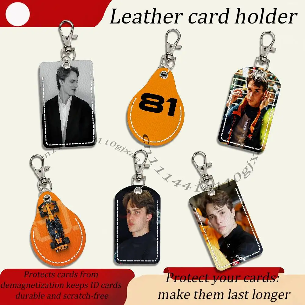 O-Oscar P-Piastri Card Case Leather Card Holder Keychain Key Ring Transportation Card Case With Lanyard