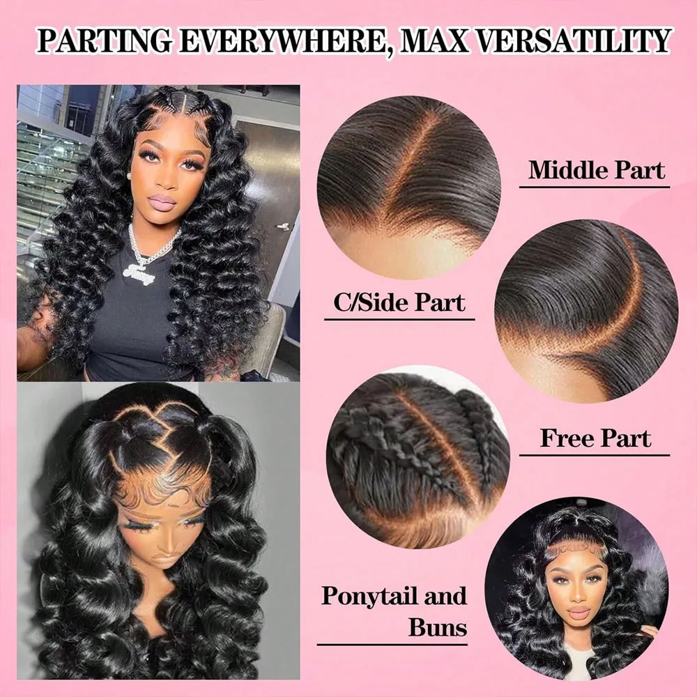 38 40 Inch 13x6 HD Deep Wave Lace Front Wig 200% Density Deep Wave Human Hair Wig Brazilian Virgin Curly Human Hair Wig For Women 13x4 Glueless Lace Frontal Wigs With Baby Hair Pre Plucked Hairline Natural Color