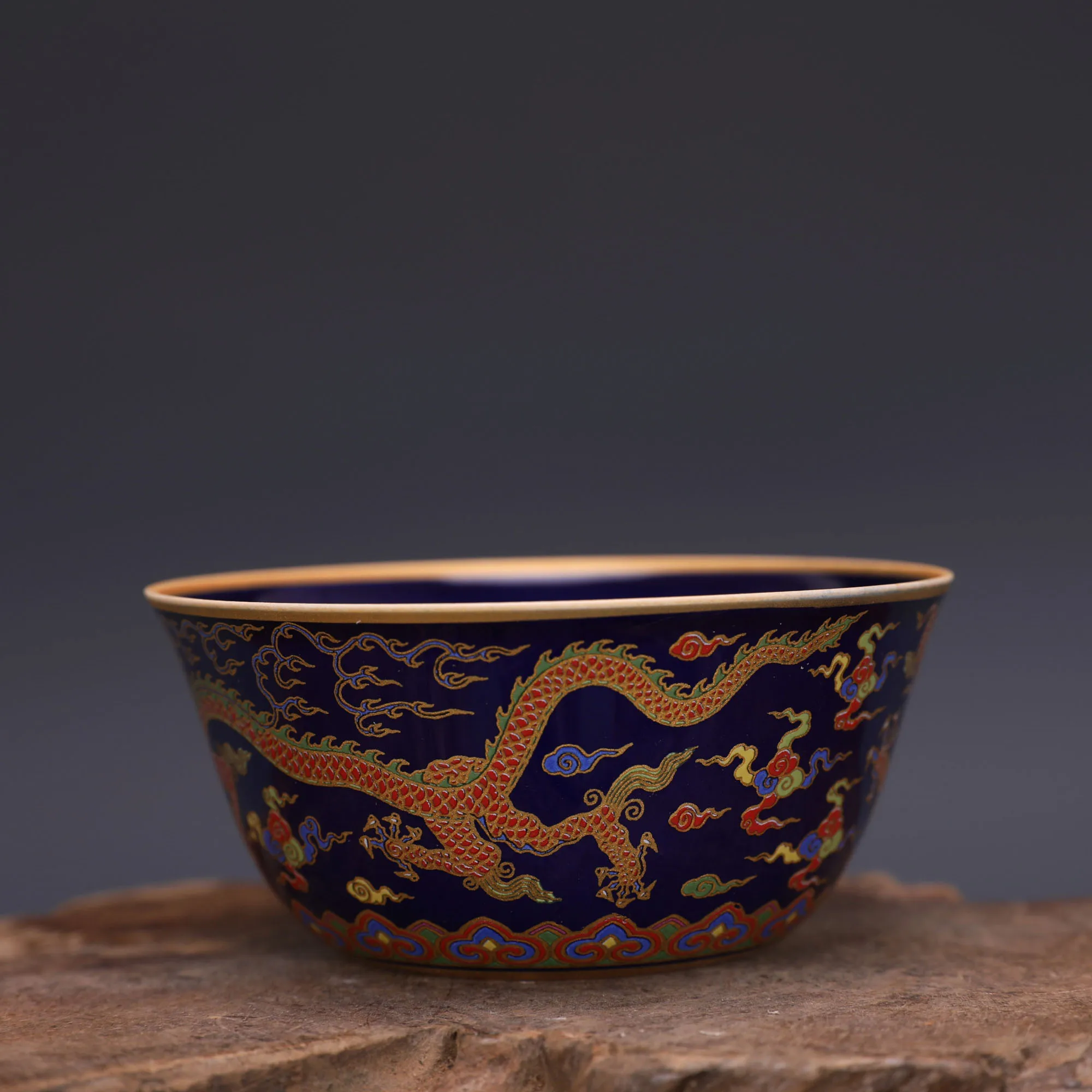 Ming Dynasty Chenghua Enamel Colorful Blue Drawing Gold Dragon Pattern Cup and Porcelain Antique Collection from Official Kiln