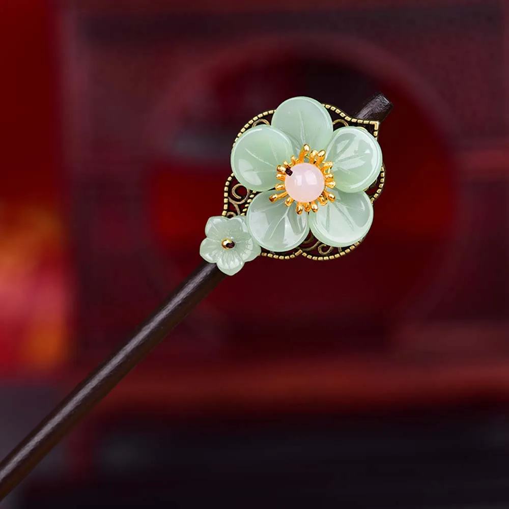 Ancient Wild Chinese Style Glaze Flower Vintage Female Antique Hairpin Hair Stick Han Costume Accessories Wooden