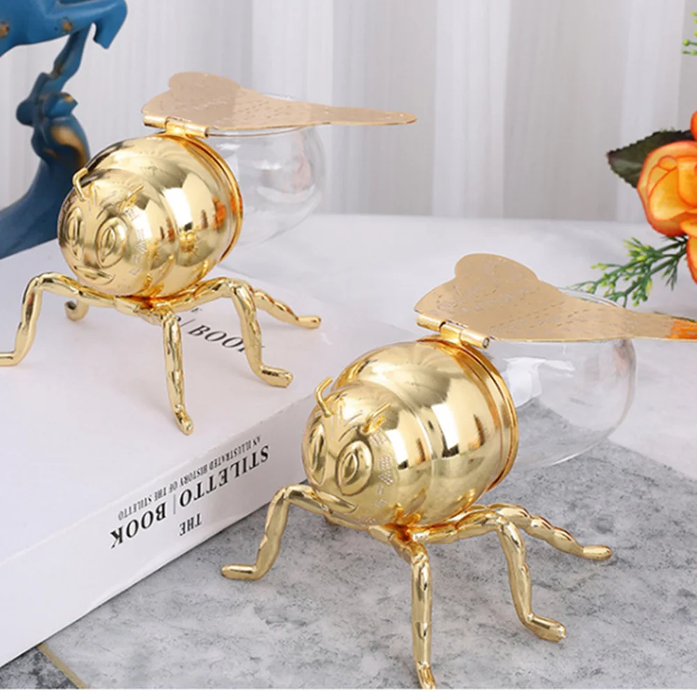 Bee Shaped Kitchen Storage Container Box Salt Sugar Spice Seasoning Jar With Spoon Glass And Metal Material