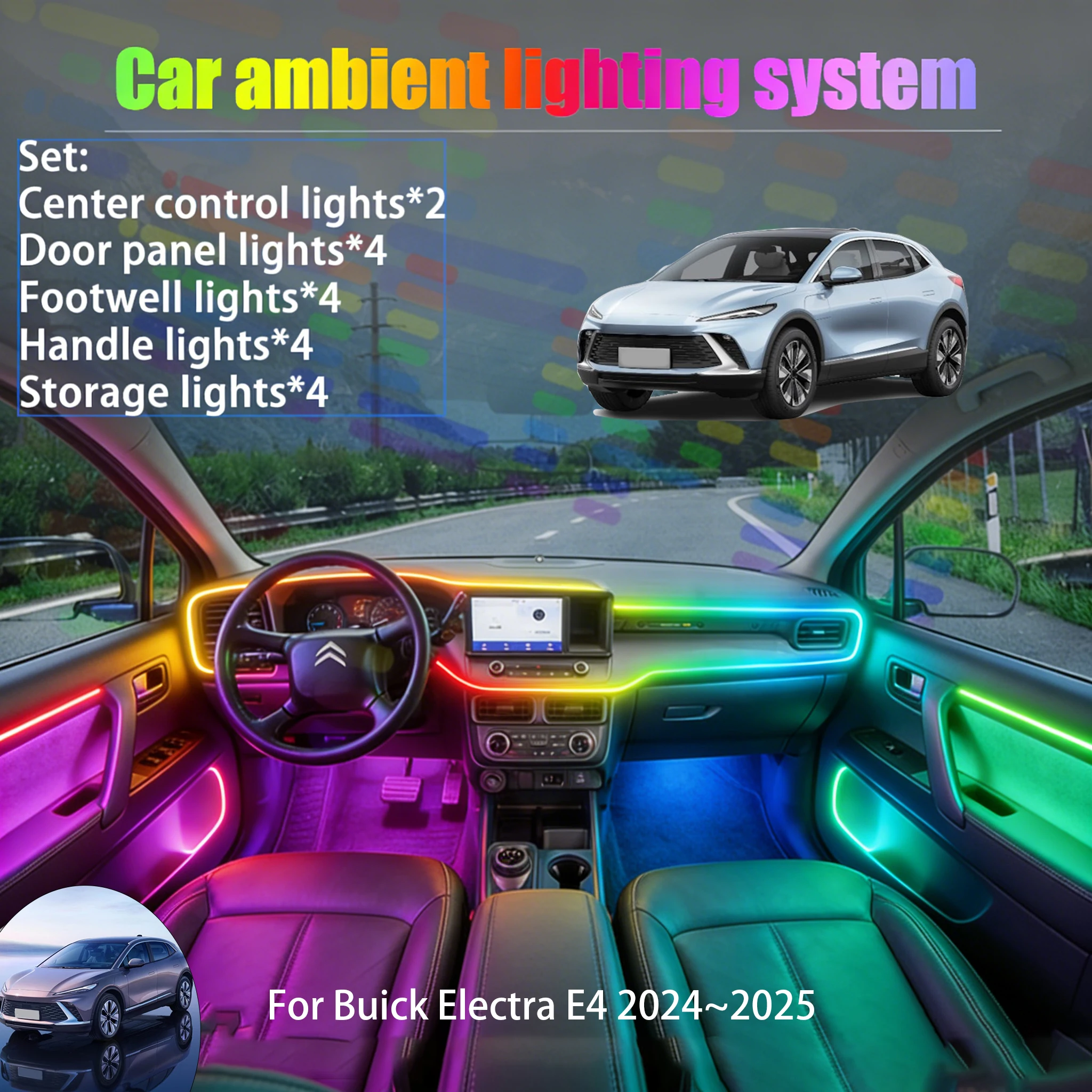 

Для Buick Electra E4 2024~2025: Комплект светодиодной подсветки салона и багажника 2/18 в 1, USB RGB, с эффектом бегущей строки, автозапчасти