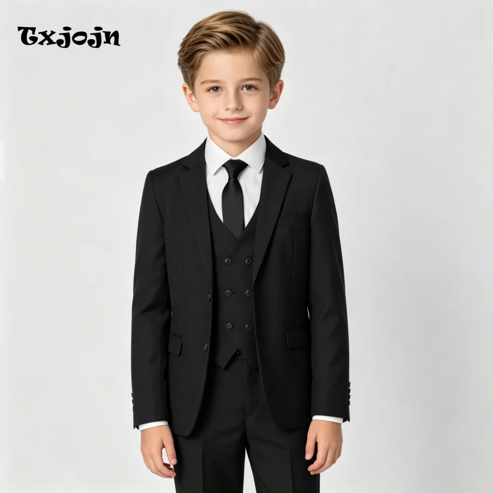 Tailored Formal Boys Suit Black 3-piece Set Wedding Tuxedos Pointed Collar Jacket Classic 2-16 Year Blazer Pants Vest for Party