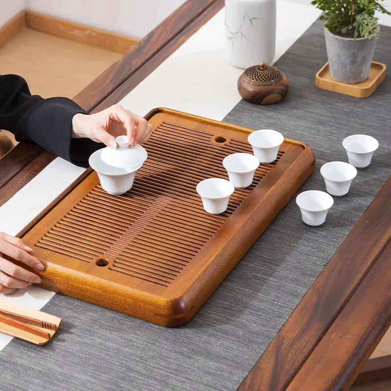 Solid Wood Rectangular Tea Tray Small Serving Drainage Tea Tray Office Living Room bandeja de bambu para cozinha Tea Accessories