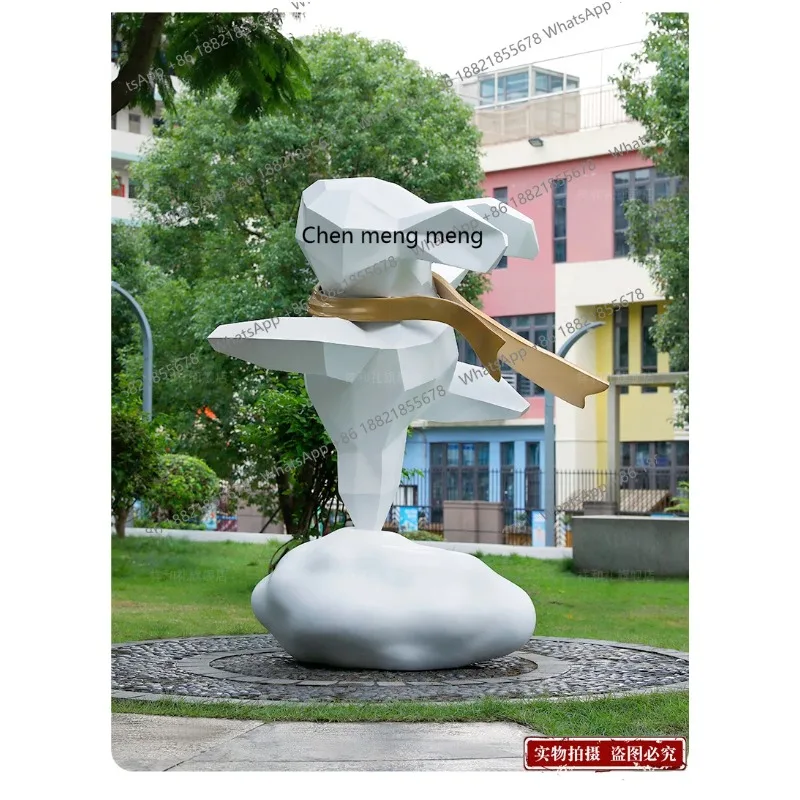 A50 Hotel sales department floor geometry, sculpture shopping mall outdoor, block surface cloud rabbit fiberglass large ornament