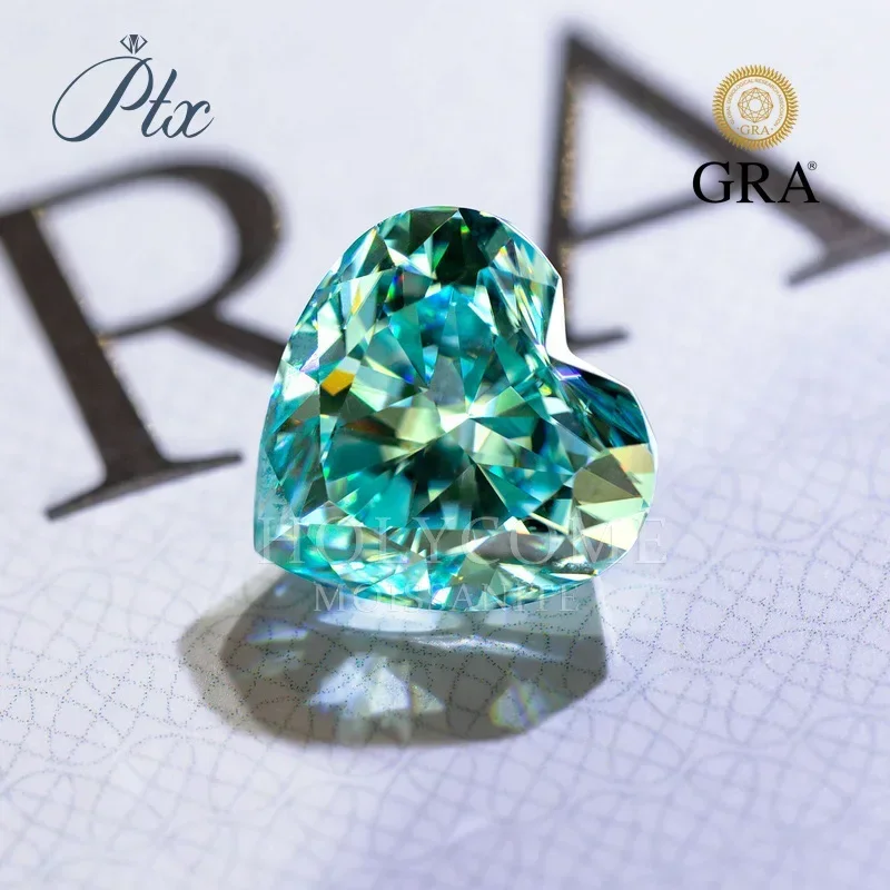 

PTX GRA Heart Shape Aqua Blue Color Crushed Ice Cut Loose Moissanite Diamond Test Positive VVS1 Clarity for Jewelry Ring Making