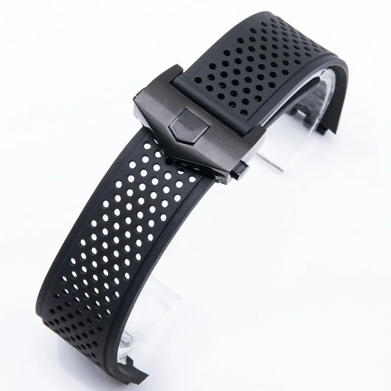 Folding Clasp Liquid Silicone Watch Accessories Strap 22x28mm for TAG Heuer‑01 CARRERA Series Skin-Friendly Breathable Watchband