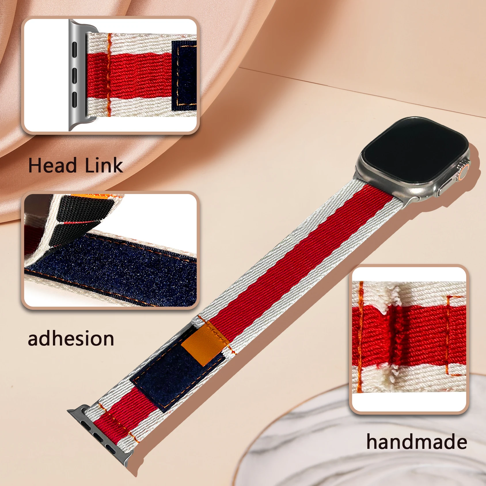 حزام من القماش لساعة أبل باند ، سوار ساعة بألوان مزدوجة ، سلسلة iWatch Ultra SE 1 2 3 4 5 6 7 8 9 ، 38: 50 ، 41: 41: 42: 44 ‏ 45 ، ‏ 49