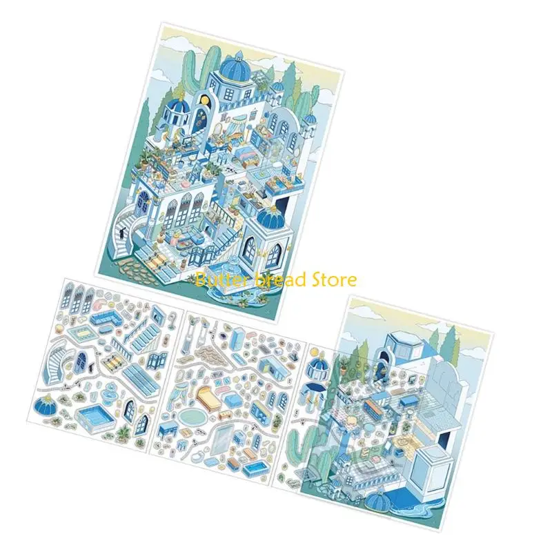 W89C Cartoon Scenery Sticker Miniature Scene PET Sticker For Scrapbooking Notebook