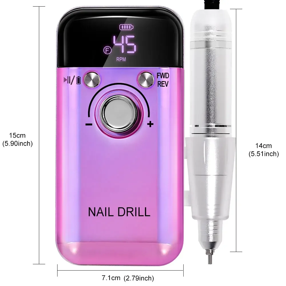 45000RPM Rechargeable Electric Nail Drill Machine Professional Nail Drills for Gel Nails Polish Portable Nail File Manicure Tool