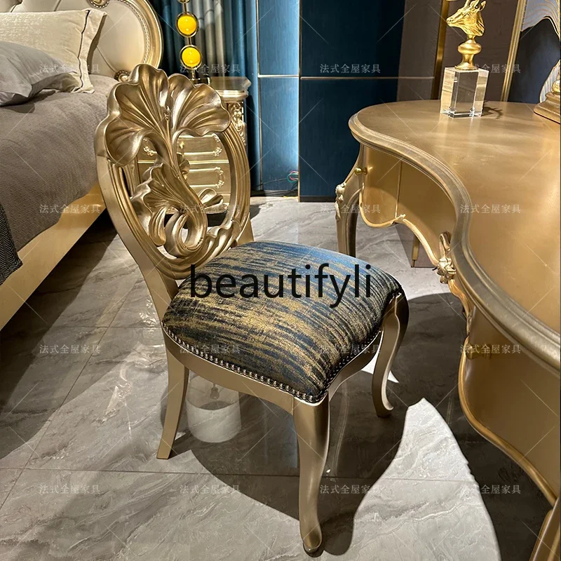 French gold leaf dressing table, master bedroom dressing table European court wood carving flower dressing table07A