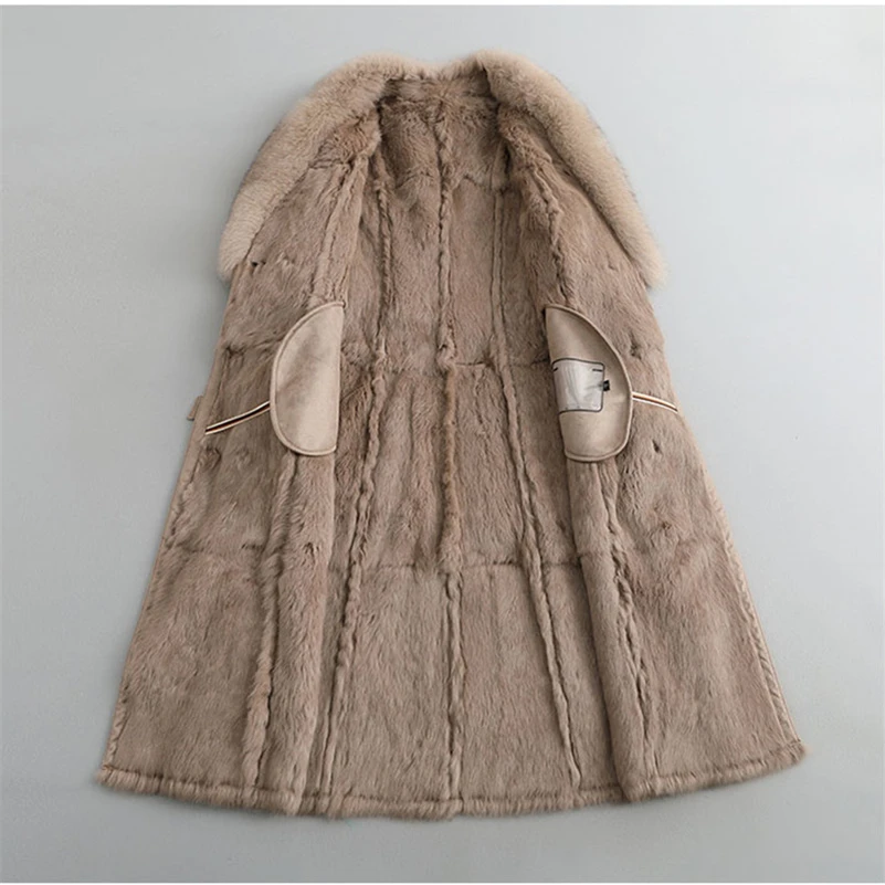 Aorice-abrigo largo de piel de conejo para mujer, chaqueta con cuello de piel de zorro, CT279 Parka de talla grande, Invierno