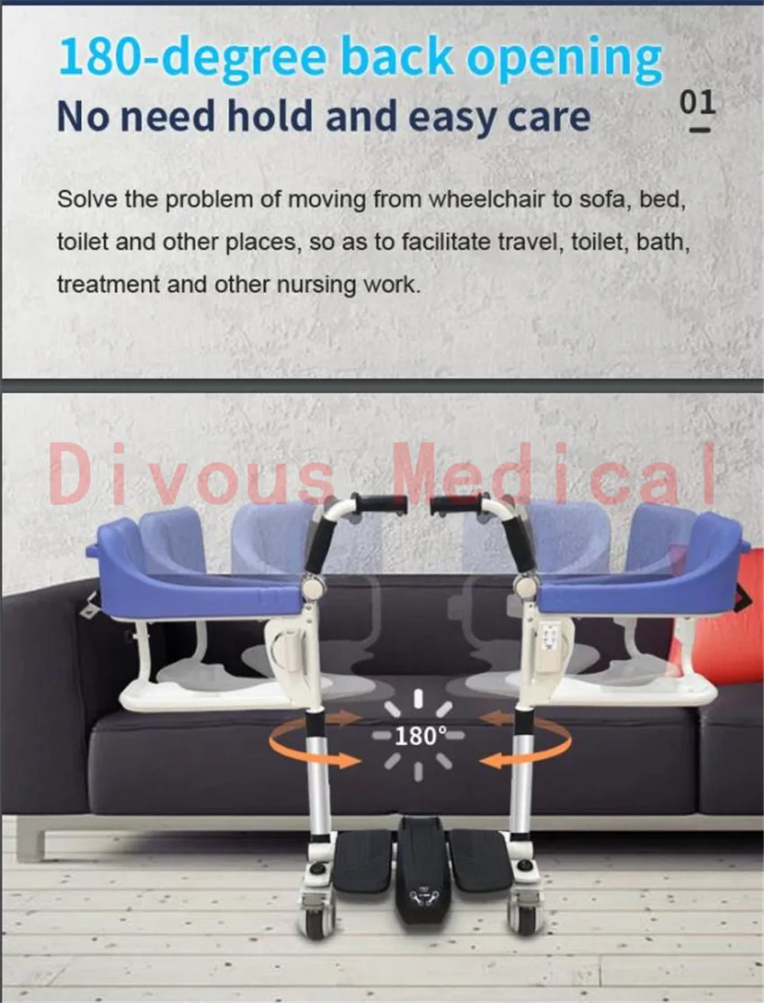 health care wheelchair Remote Control electric lift patient transfer chair for toilet and easy take shower elderly patients an