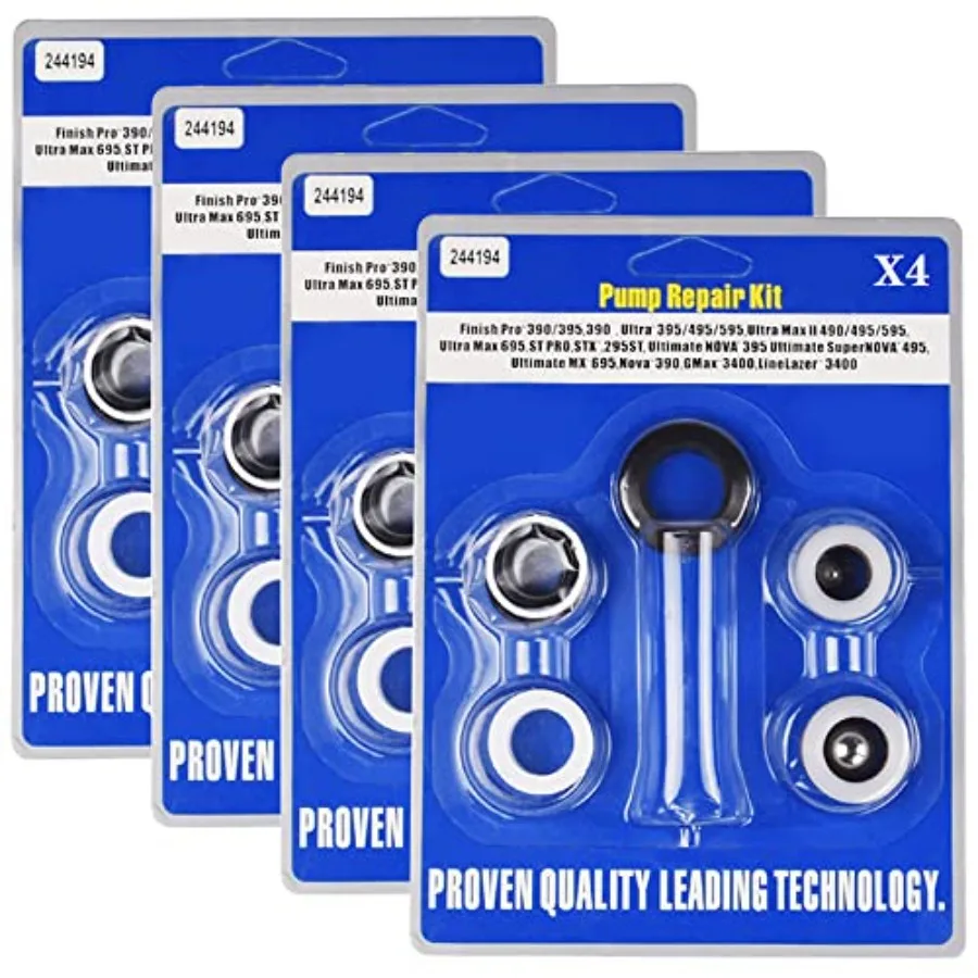 

Комплект для ремонта насоса (244194) для безвоздушных распылителей краски, совместимый с моделями 390, 395, 490, 495, 595, 3400, 4 шт.