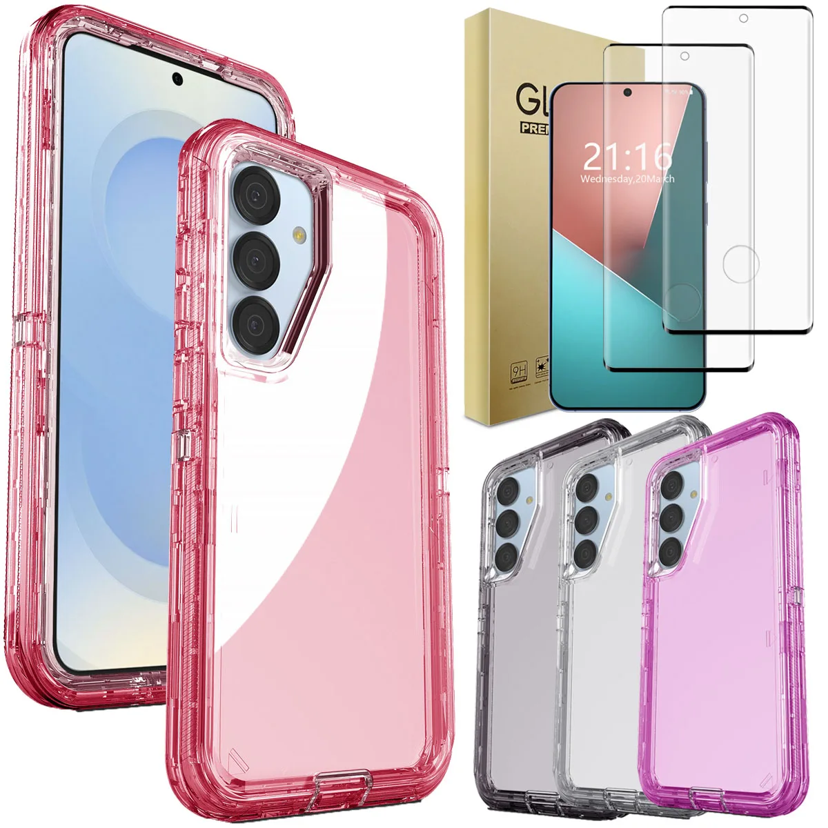 

For Samsung Galaxy S25/Plus/Ultra Transparent Case Shockproof Cover And 2pcs Tempered Glass Screen Protector Case Friendly Clear