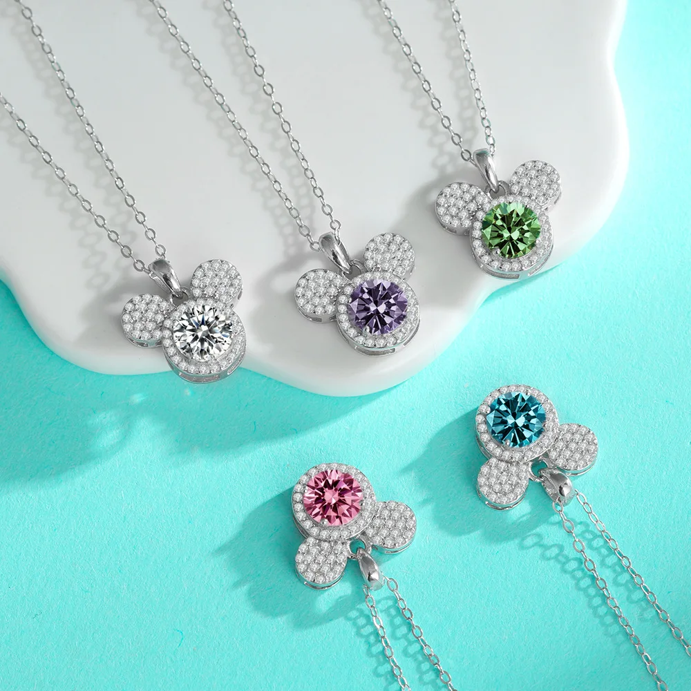 

Легкое роскошное модное ожерелье из стерлингового серебра 925 пробы с муассанитом и Микки, универсальная цепочка на ключицу для подруги, праздничный подарок