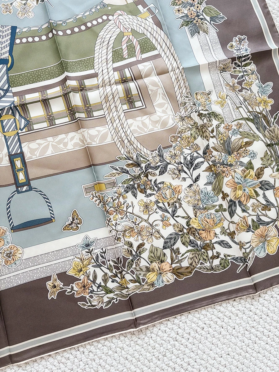 وشاح حريري 90 سنتيمتر العلامة التجارية الفاخرة عصابات يدوية شالات فاخرة الرقبة حزام الديكور عاشق هدية الكريسماس السرج طباعة