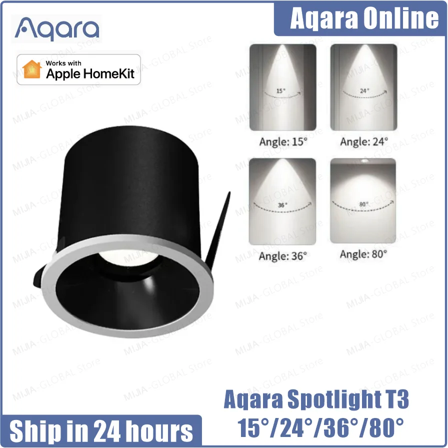 Aqara Smart Spotlight T3 Zigbee 3.0 reflektory ściemniające okrągłe światło 6W kąt świecenia 15 ° 24 ° 36 ° 80 ° adaptacyjne oświetlenie homkit