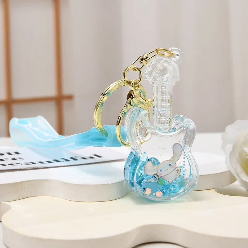 سانريو كارتون مرحبا كيتي سلسلة الغيتار النفط المتدفقة الرمال المفاتيح قلادة Kawaii Kuromi حقيبة الظهر اليومية الإكسسوارات #4