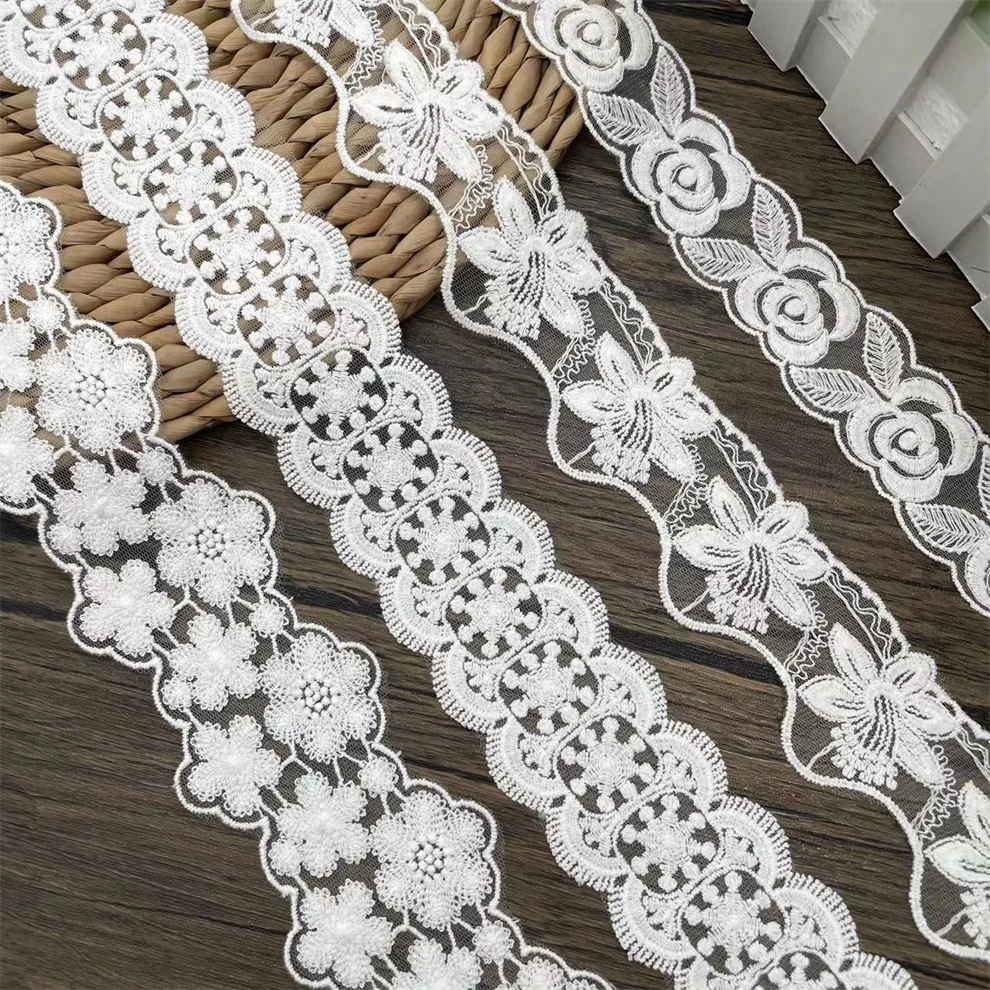 

Cotton Embroidered Lace Trims, DIY Accessories, White, Floret Design, Lace to Sew Garment, Scrapbooking, 19Yards, Wholesale 110