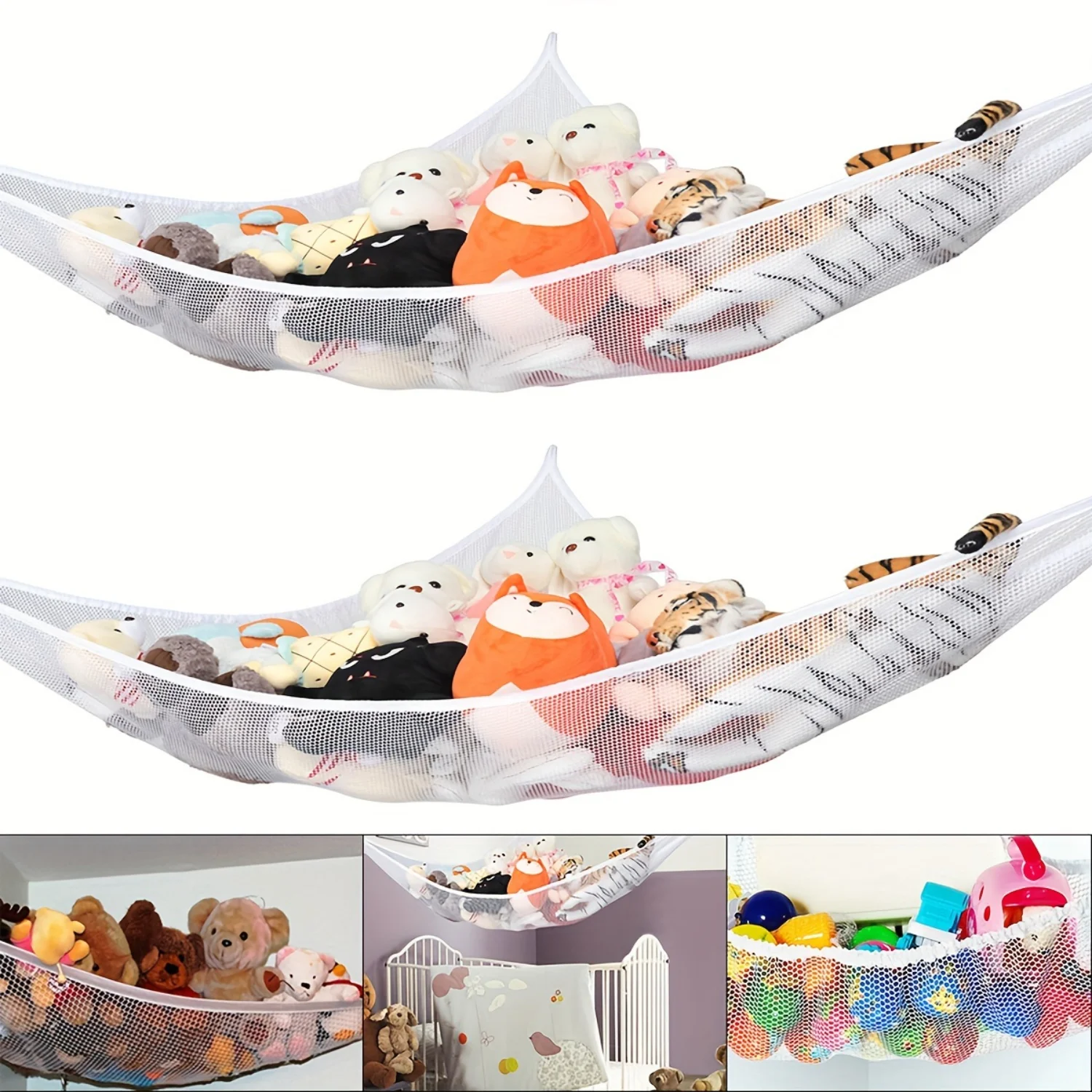 

Toy Hammock Stuffed Animal Hammocks - Jumbo Wall Sling Mesh Organizer for Bedroom Playroom - Plush Toy Net Holder