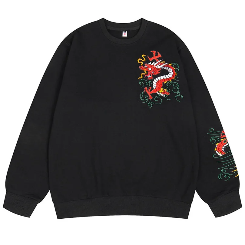 

Dragon Embroidered Sweatshirt for Men Pullover Brand Plus Size Menswear Pull Kpop Couple Hoodies y2k D022