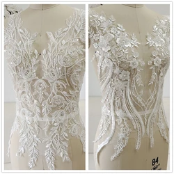 Luxurious Beaded Tulle Mesh Lace Applique for Wedding Dress Bodice Sewing on Embroidery Lace Patch Ivory Black 1 Piece