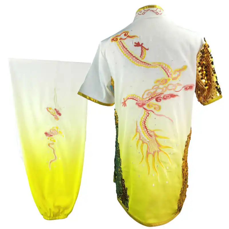 Children's Wushu Competition Performance & Fitness Test Colorful Uniforms - Gradual Transition Color Customized Embroidered Drag