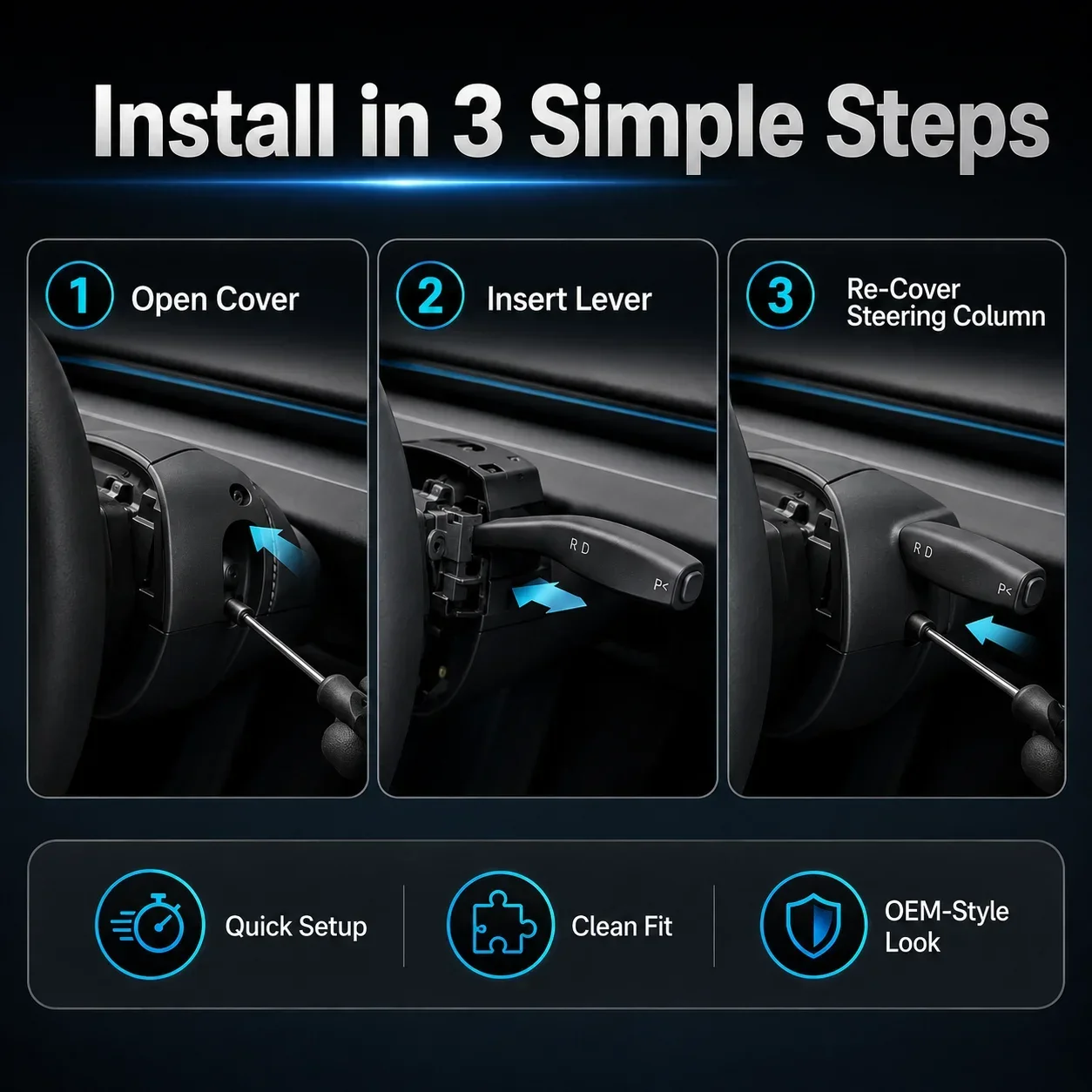 Gear Shift Stalk Right Side Lever Physical Shifter Handle D P R Indicator Upgrade Kit for Tesla Model 3 Highland Model Y Juniper