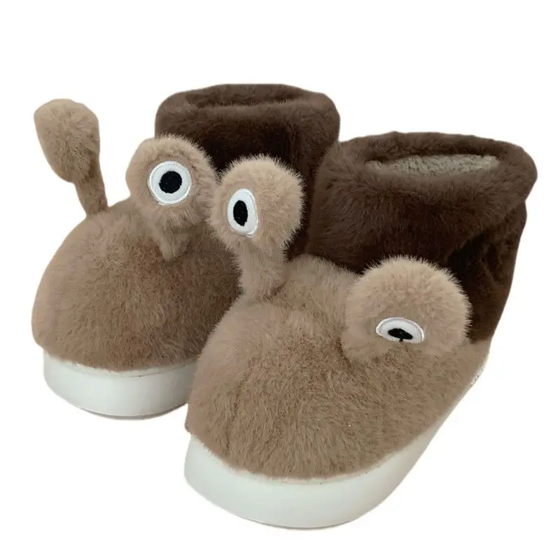 Unisex couples Fur Slides Brown Animal Comfort Slippers Home Men Stylish Plush Slipper Funny Snail Cotton Shoes