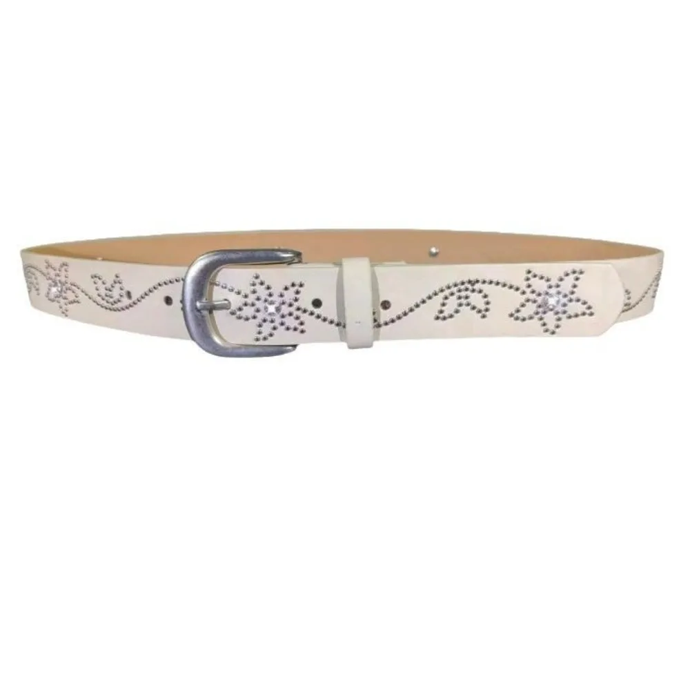 Personality Flower Rhinestone Belt Y2K White Rivet Belt Hip-hop Black PU Leather Waistband Men