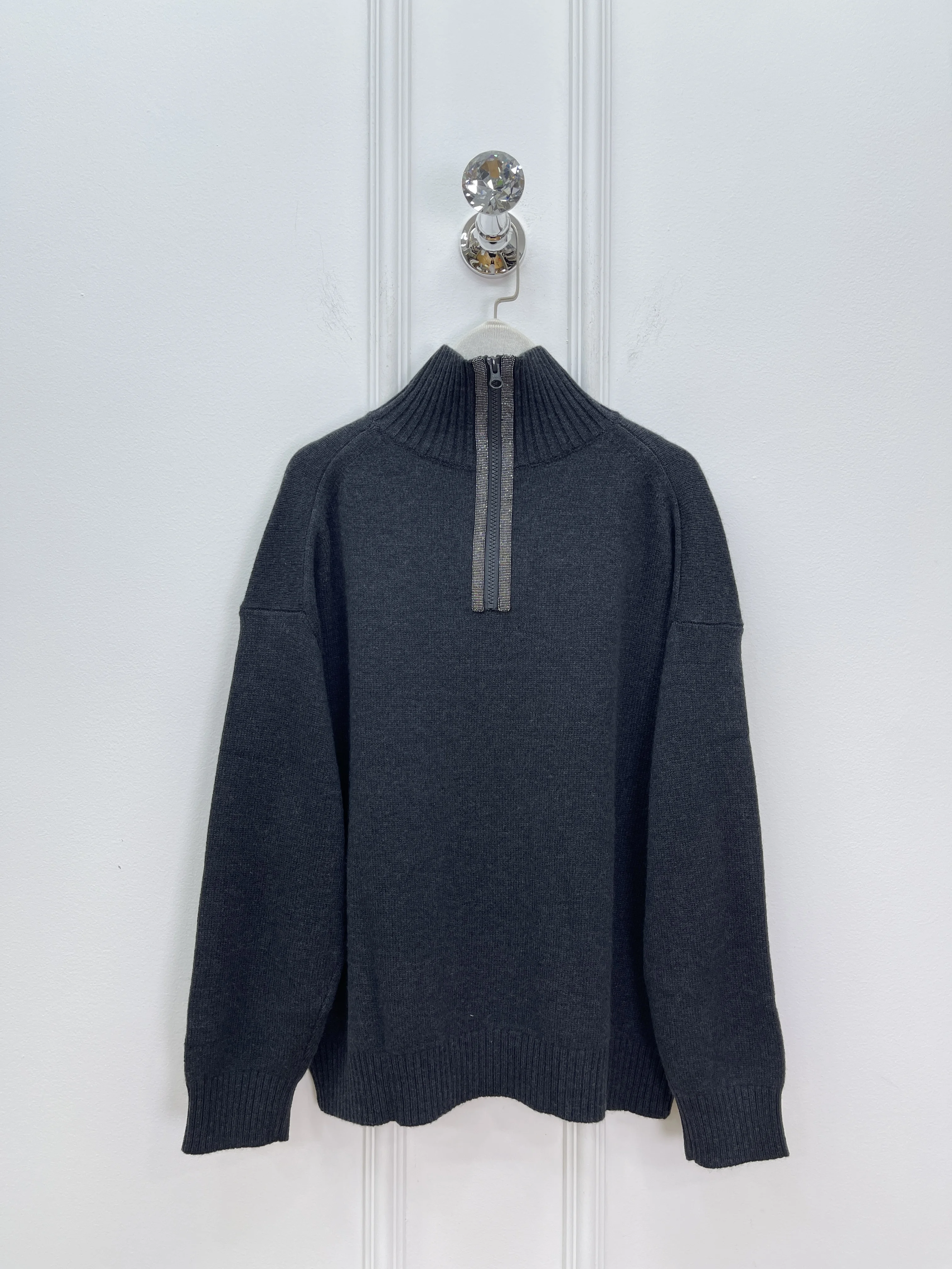 2925 Herfst En Winter Nieuwe Kasjmier Wol Kralen Revers Trui Half Open Borst Casual All-Match Gebreide Tops Voor vrouwen