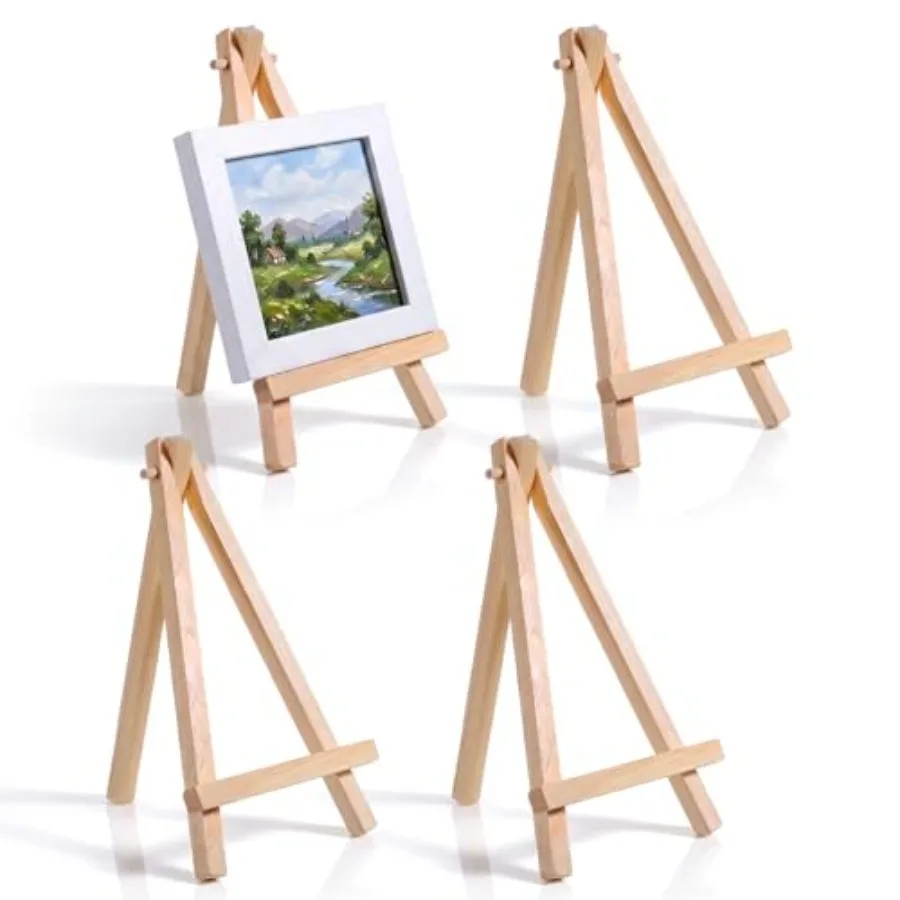 4PCS Wooden Mini Easel Stand, Small Easel Display Stand Tabletop Easels for Paintings Canvas, Photos, Business Cards, Mobile Ph