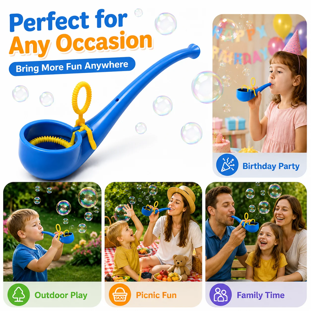 Portable Bubble Pipe Toy, Creative Bubble Blower for Kids Adults Outdoor Party Favor Stocking Stuffer