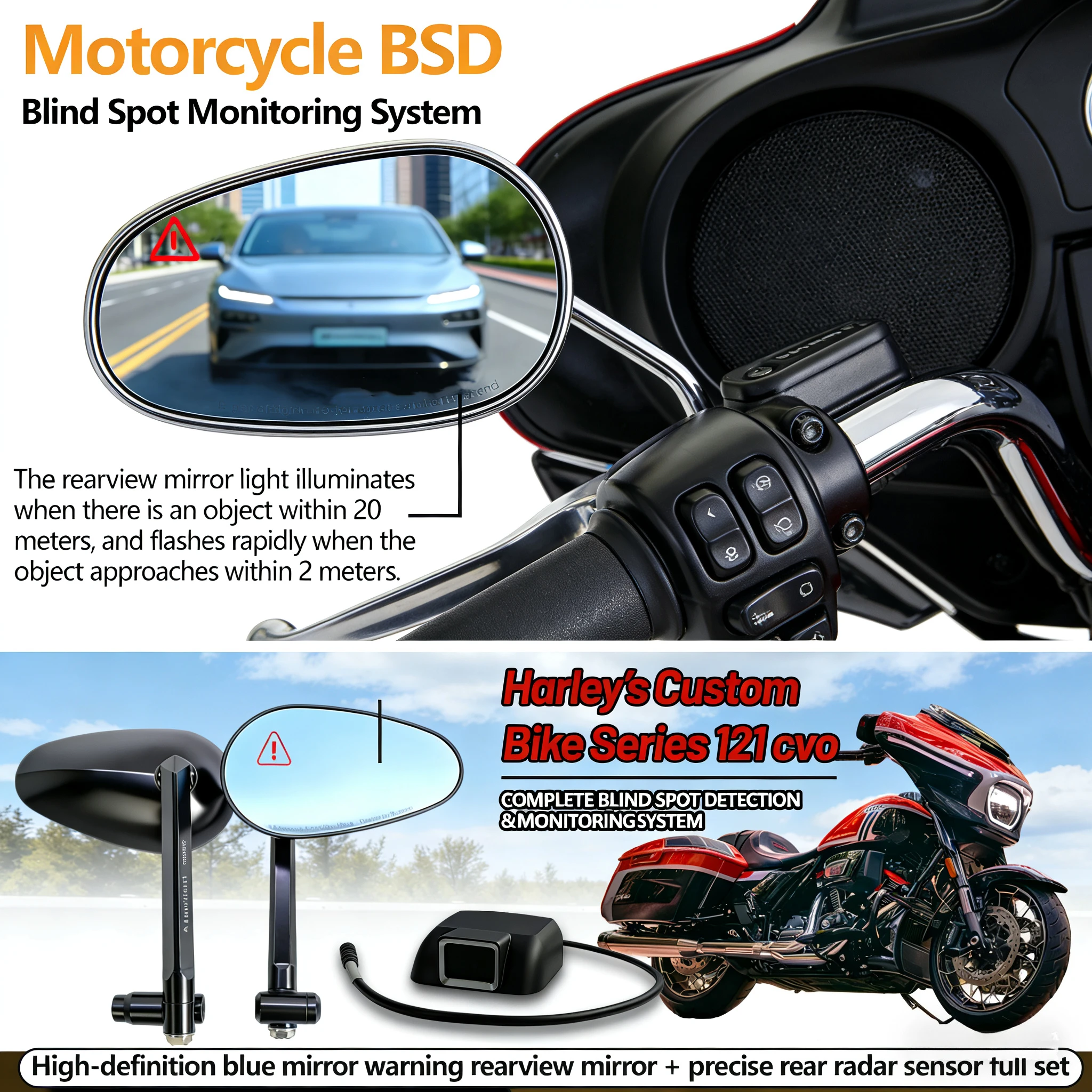 New FOR Harley-Davidson 121 CVO blind spot detection rearview  modification parts millimeter wave radar Motorcycle accessories