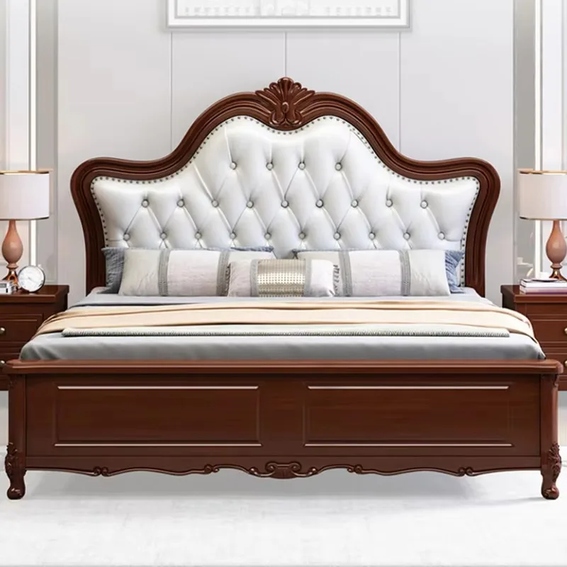 

American Aesthetic Double Bed Frame White Wood Comferter Luxury Queen Bed Frame Storage Modern Letto Matrimoniale Furniture Home