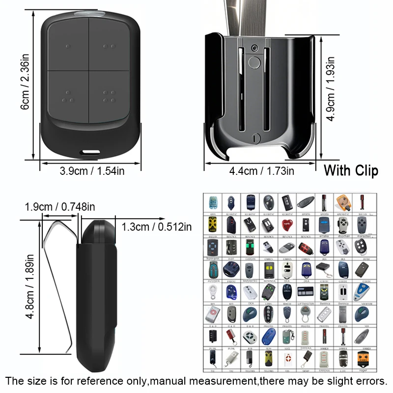 YNG800 MultiFrequency Garage Gate Remote Control 280MHz to 868MHz Rolling Code and Fixed Code 433MHz Hand Transmitter With Clip