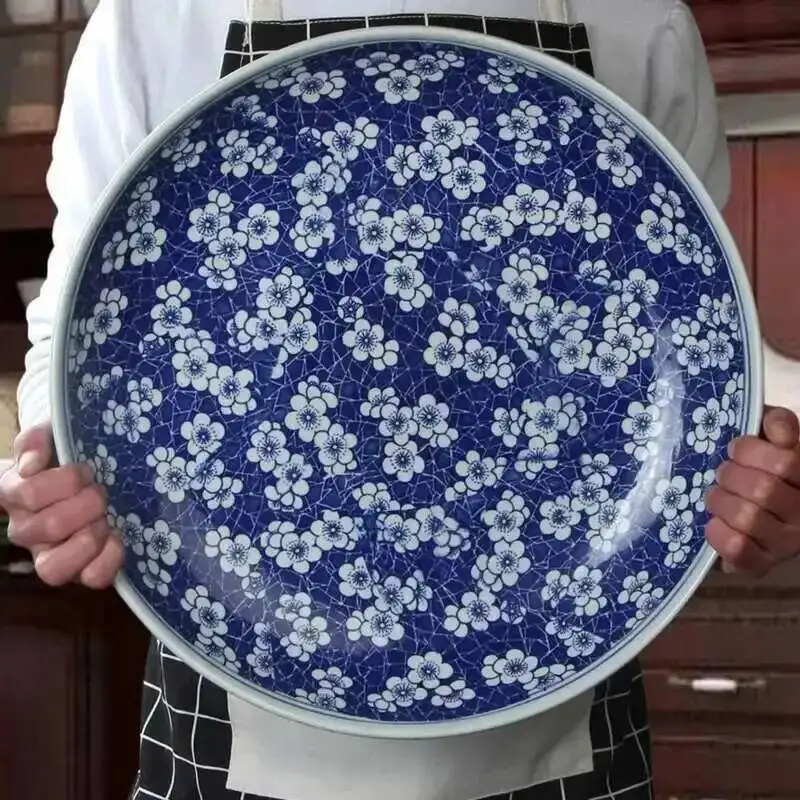 Chinese  Blue And White  Serving Plates Dish Bowl Retro Porcelain Tableware Home Dish Spaghetti Roast Turkey Roast Goose