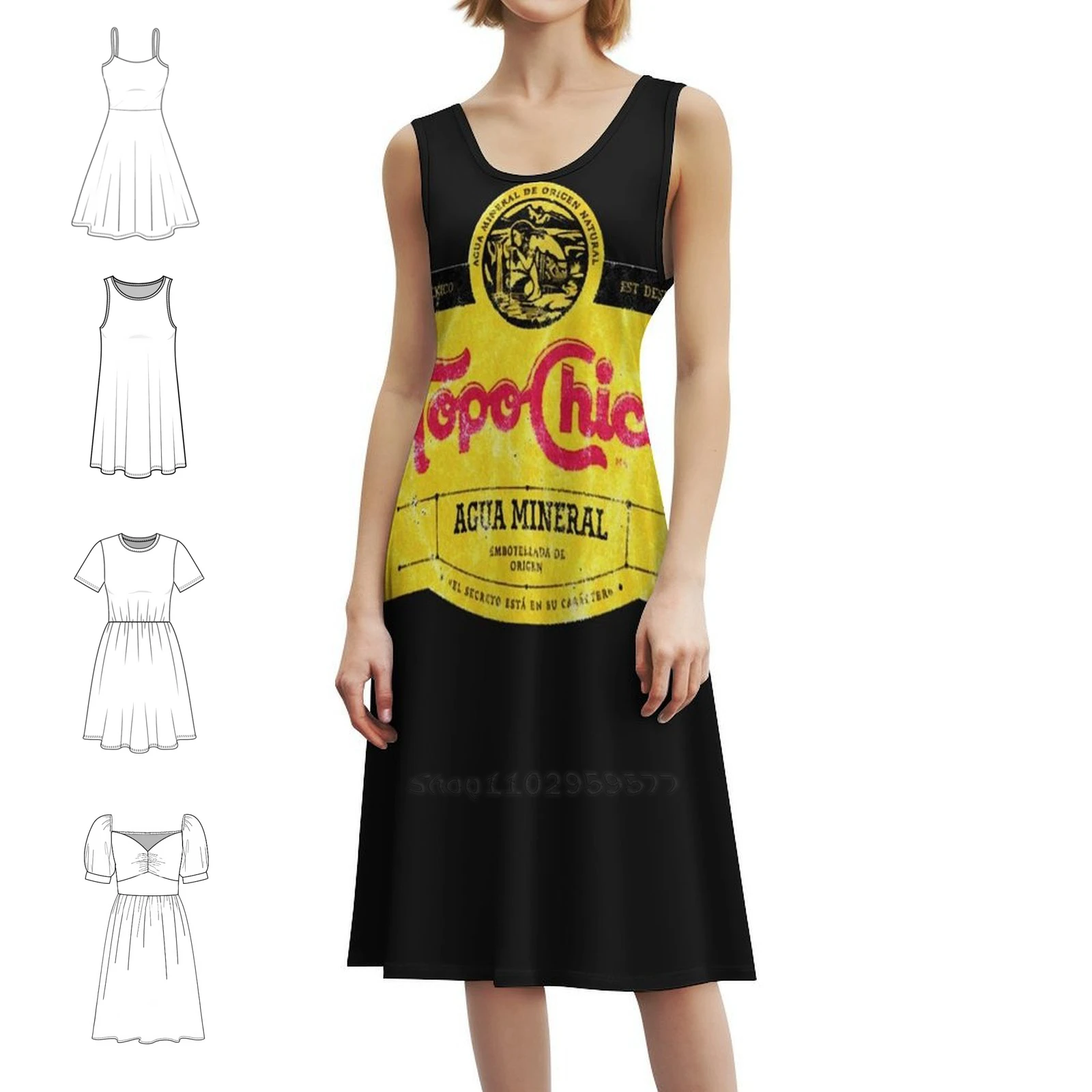 

Topo Chico Agua Mineral Worn And Washed Logo ( Women's Hip Hop Streetwear Dress Graphic Print Party Club Wear Topo Chico Topo